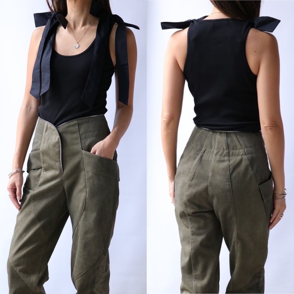 NWT Ulla Johnson Bailey Bow Shoulder Cotton Tank in Noir Black Size Small - Picture 4 of 11